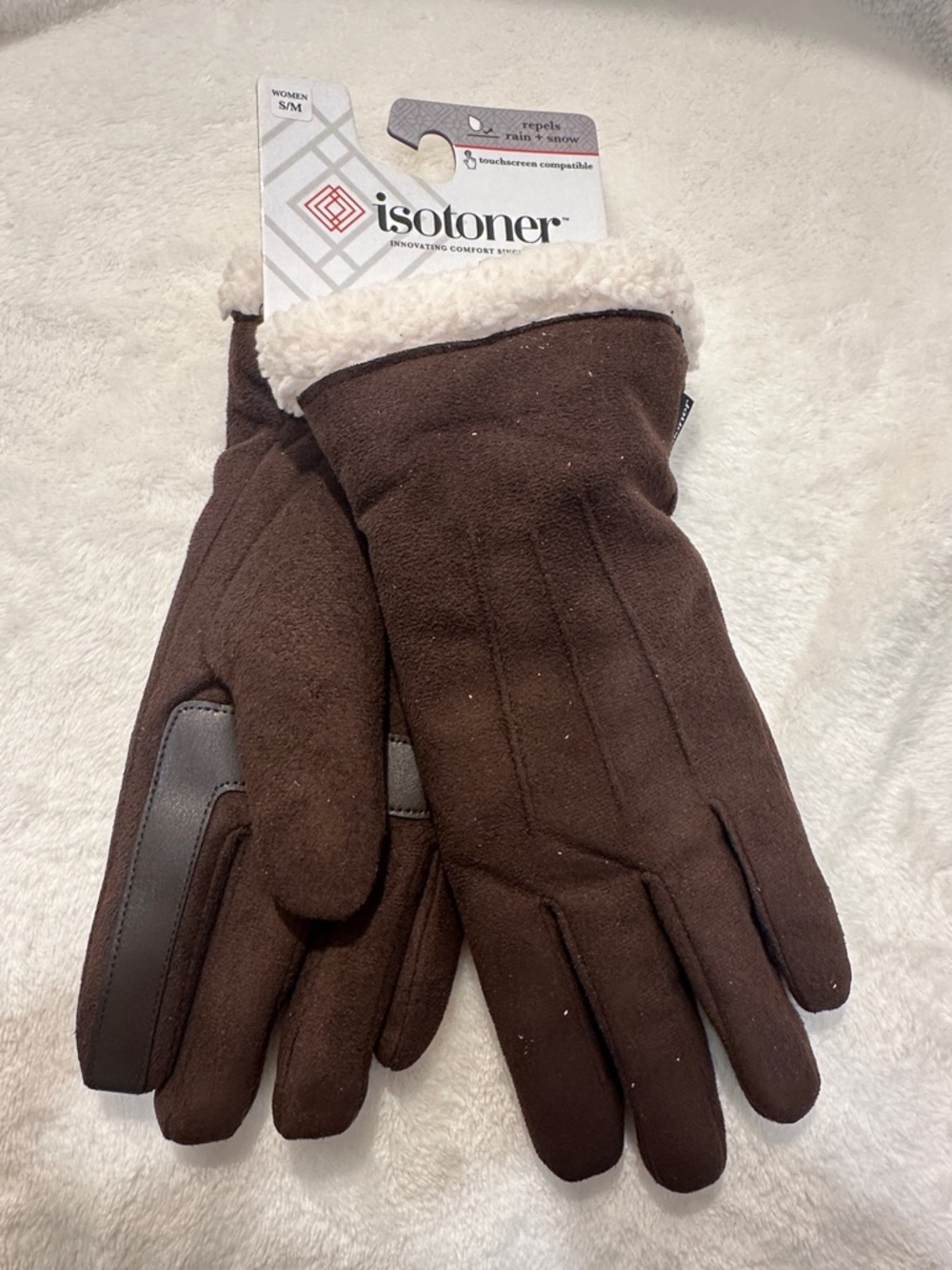 isotoner Brown Faux-Suede Sherpa Cuff Gloves